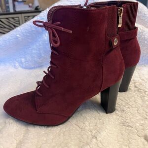 TOP Moda Burgundy Lace Up Ankle Boots